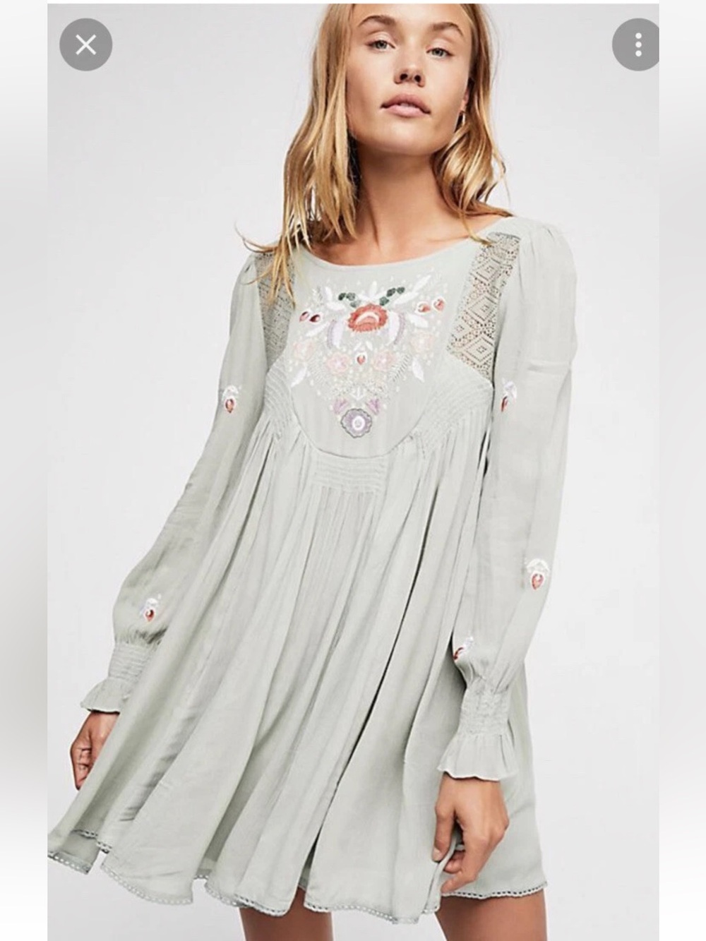 Free People Mohave Moya Boho Dress Mint Green Embroidered Women’s Size Medium
